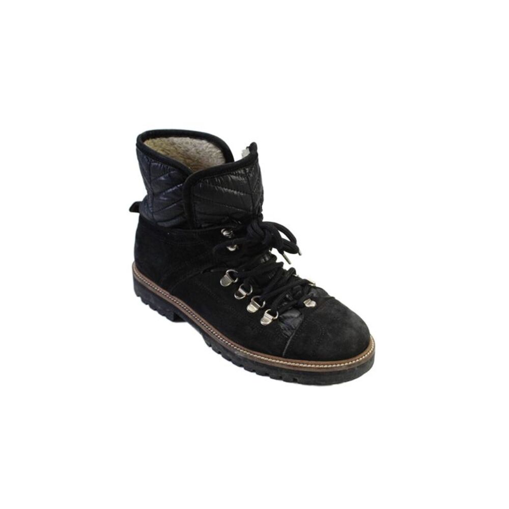 Ganni Womens Lace Up Quilted Trim Winter Ankle Boots Black Suede Size 38 LL19LL
